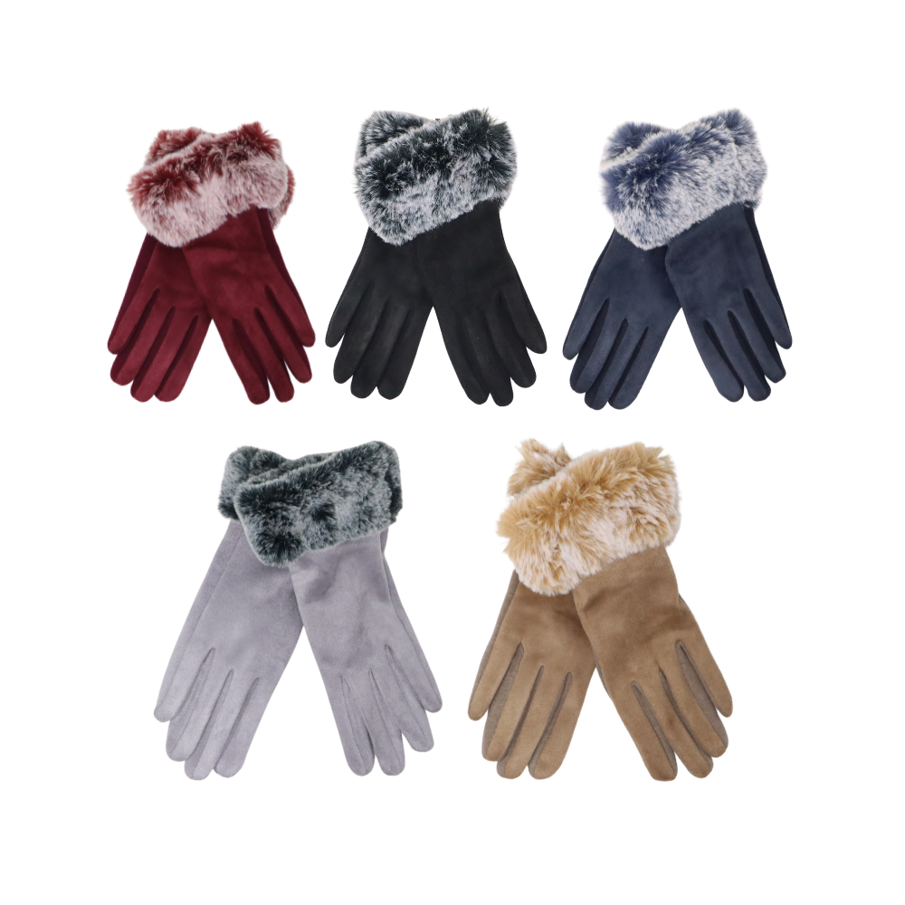 Large Trim Faux-Fur Gloves