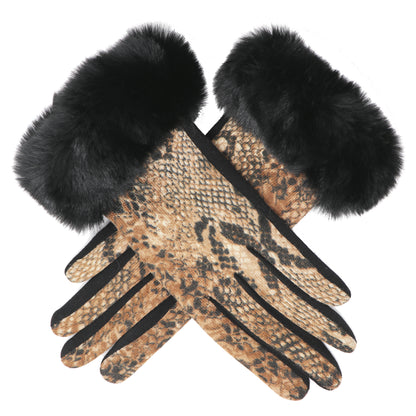 Faux-Fur Snake Gloves