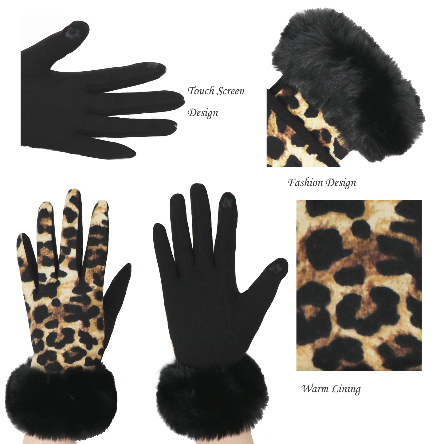 Faux-Fur Leopard Gloves