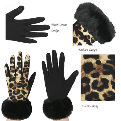 Faux-Fur Leopard Gloves