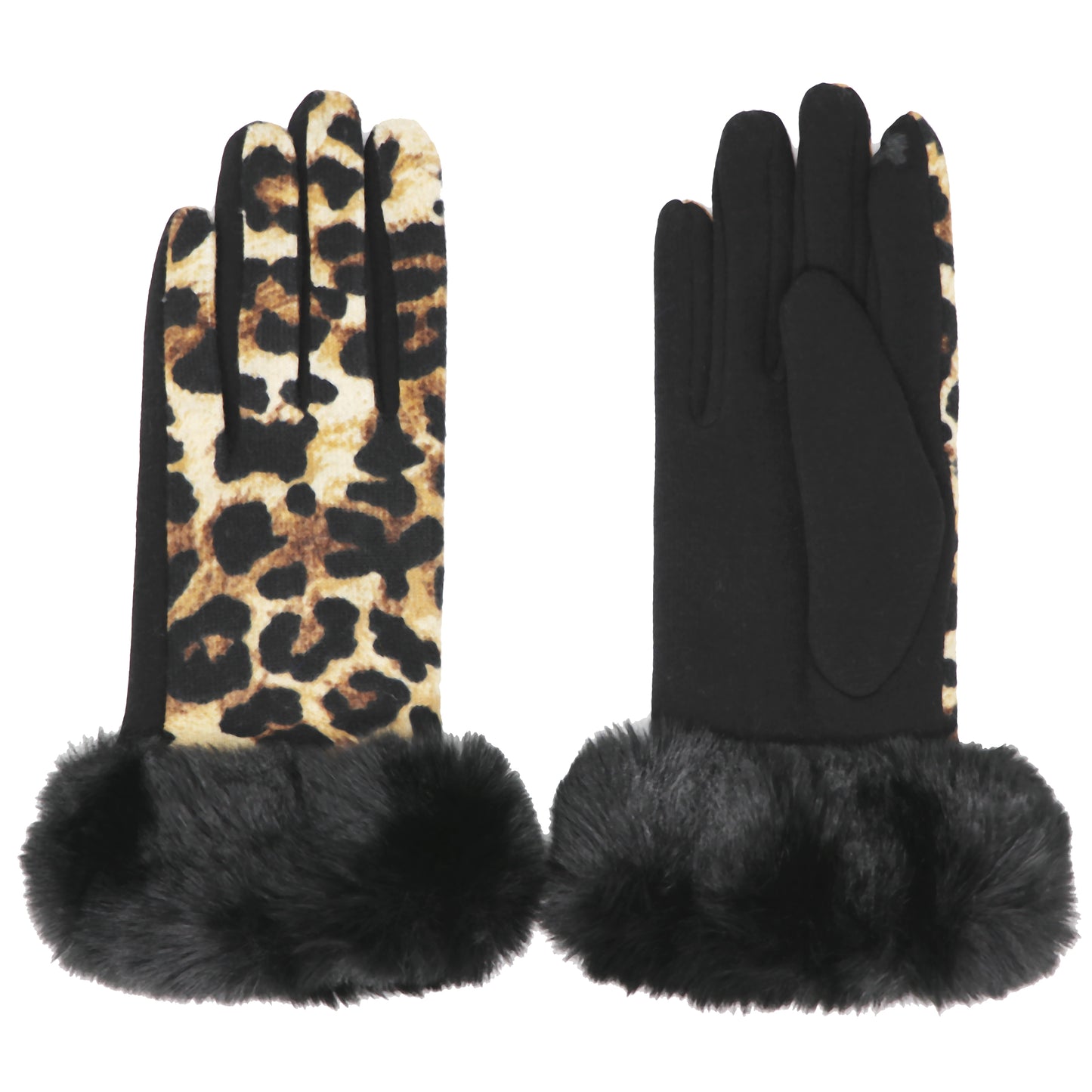 Faux-Fur Leopard Gloves