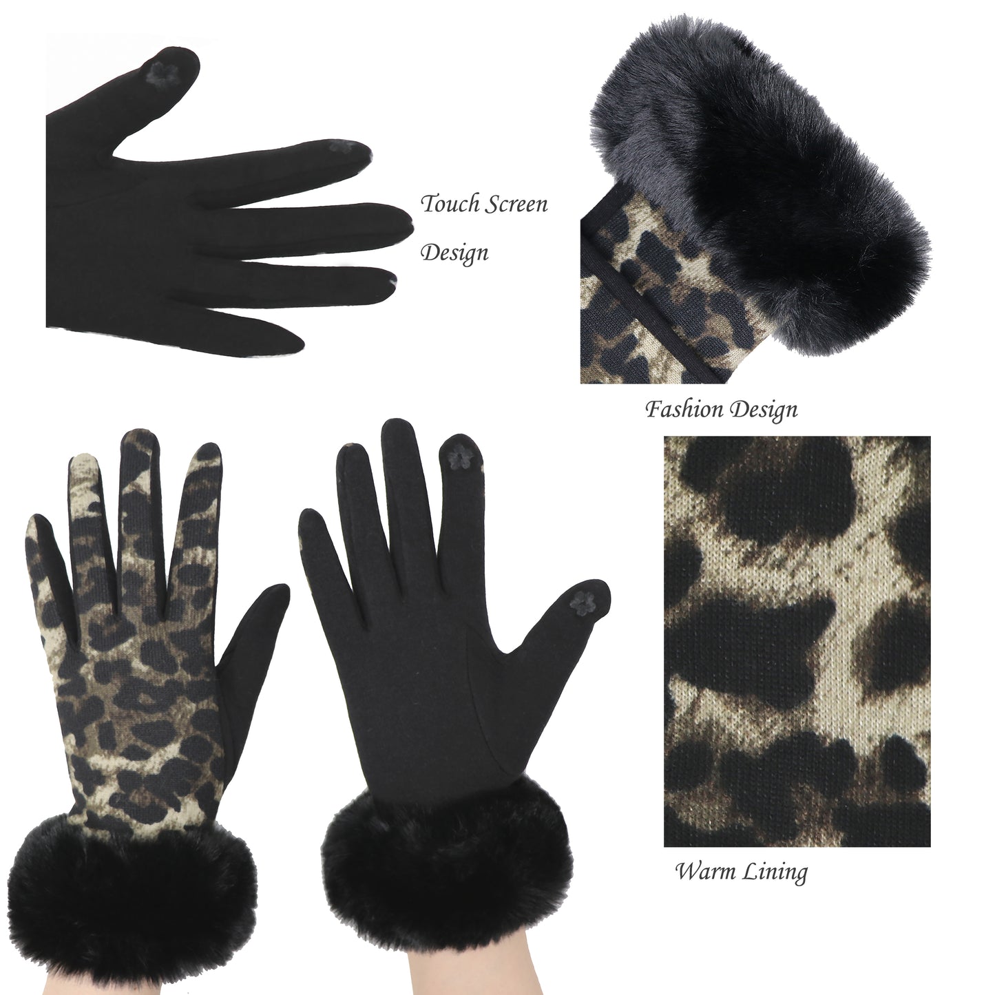 Faux-Fur Leopard Gloves
