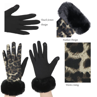Faux-Fur Leopard Gloves