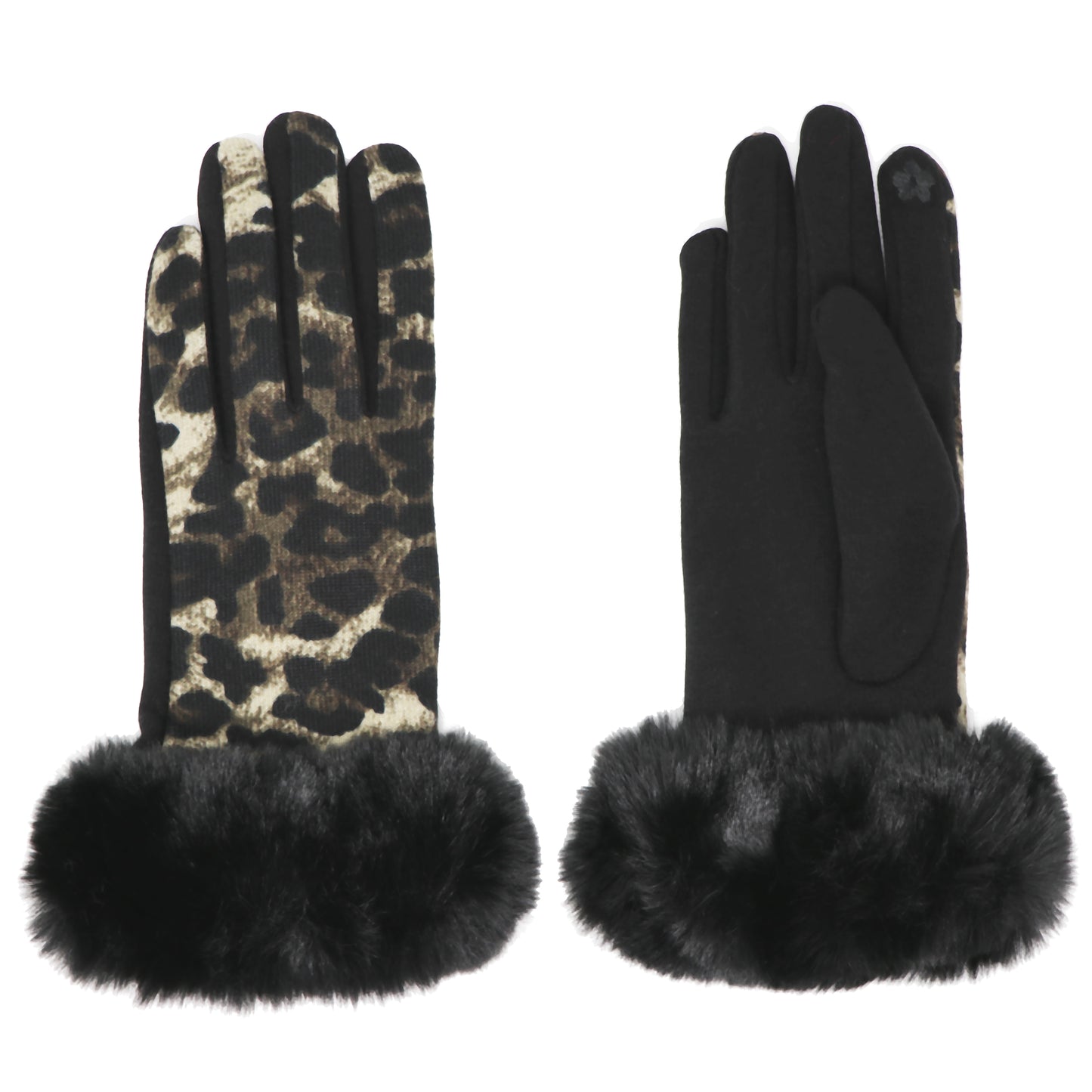 Faux-Fur Leopard Gloves