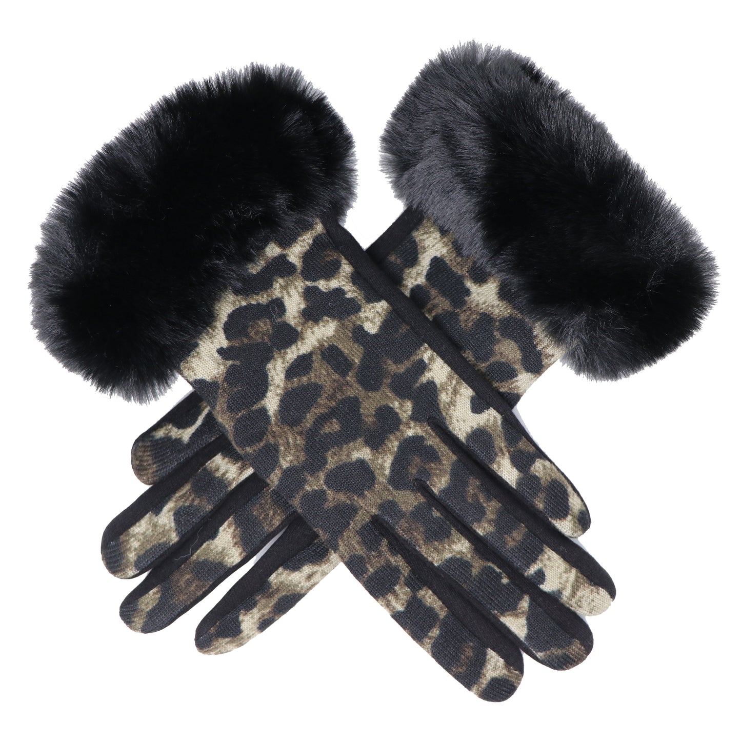 Faux-Fur Leopard Gloves