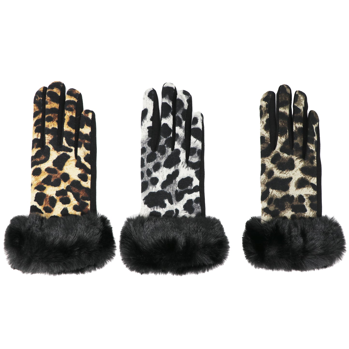 Faux-Fur Leopard Gloves