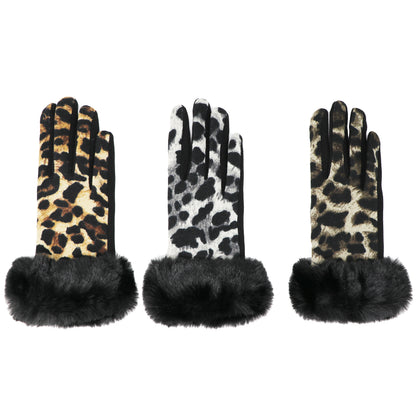 Faux-Fur Leopard Gloves