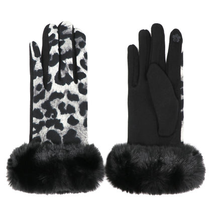 Faux-Fur Leopard Gloves