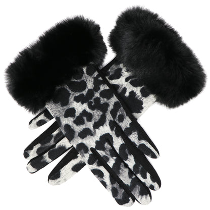 Faux-Fur Leopard Gloves