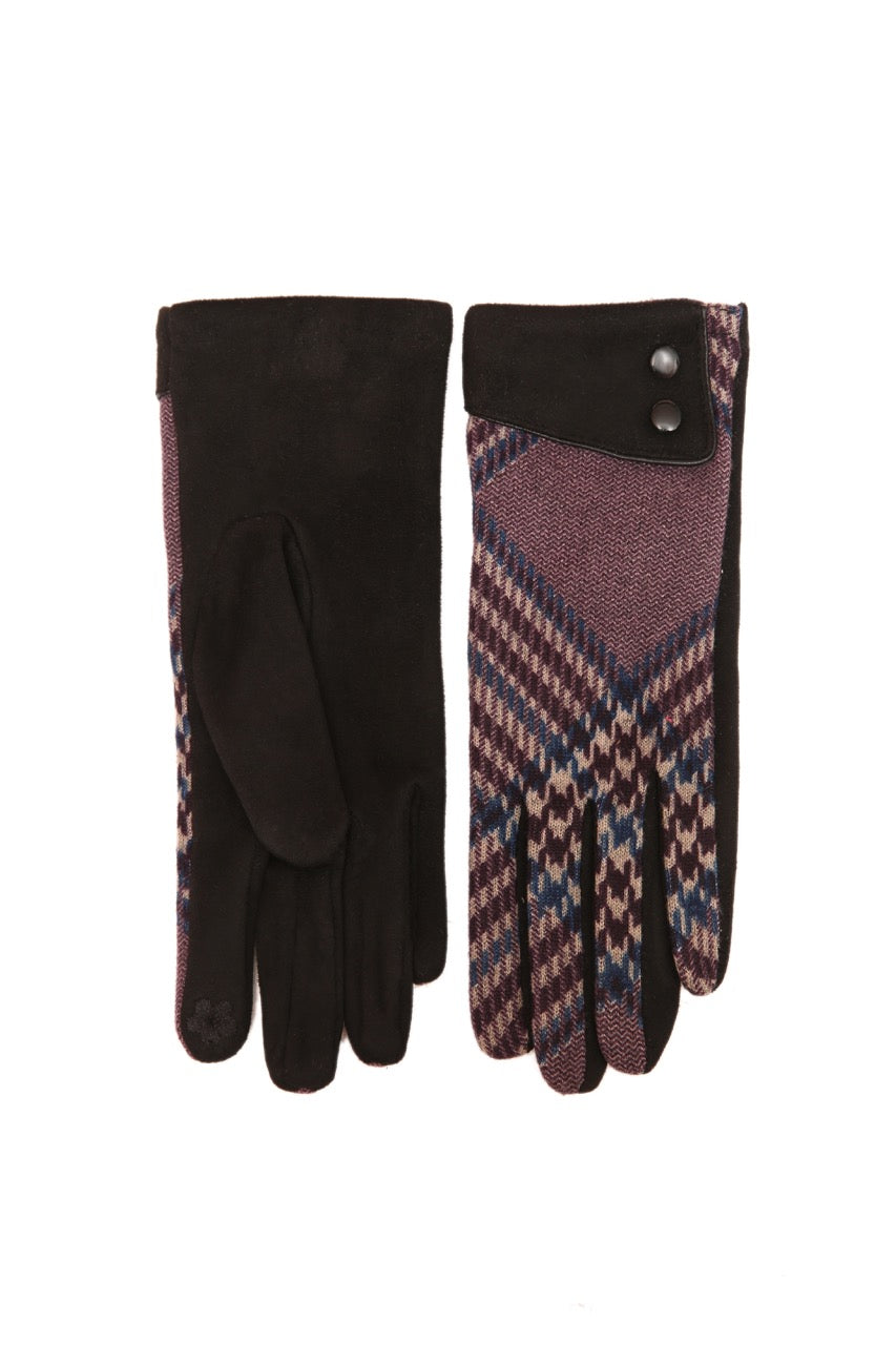 Check Gloves with Double Button Sleeve