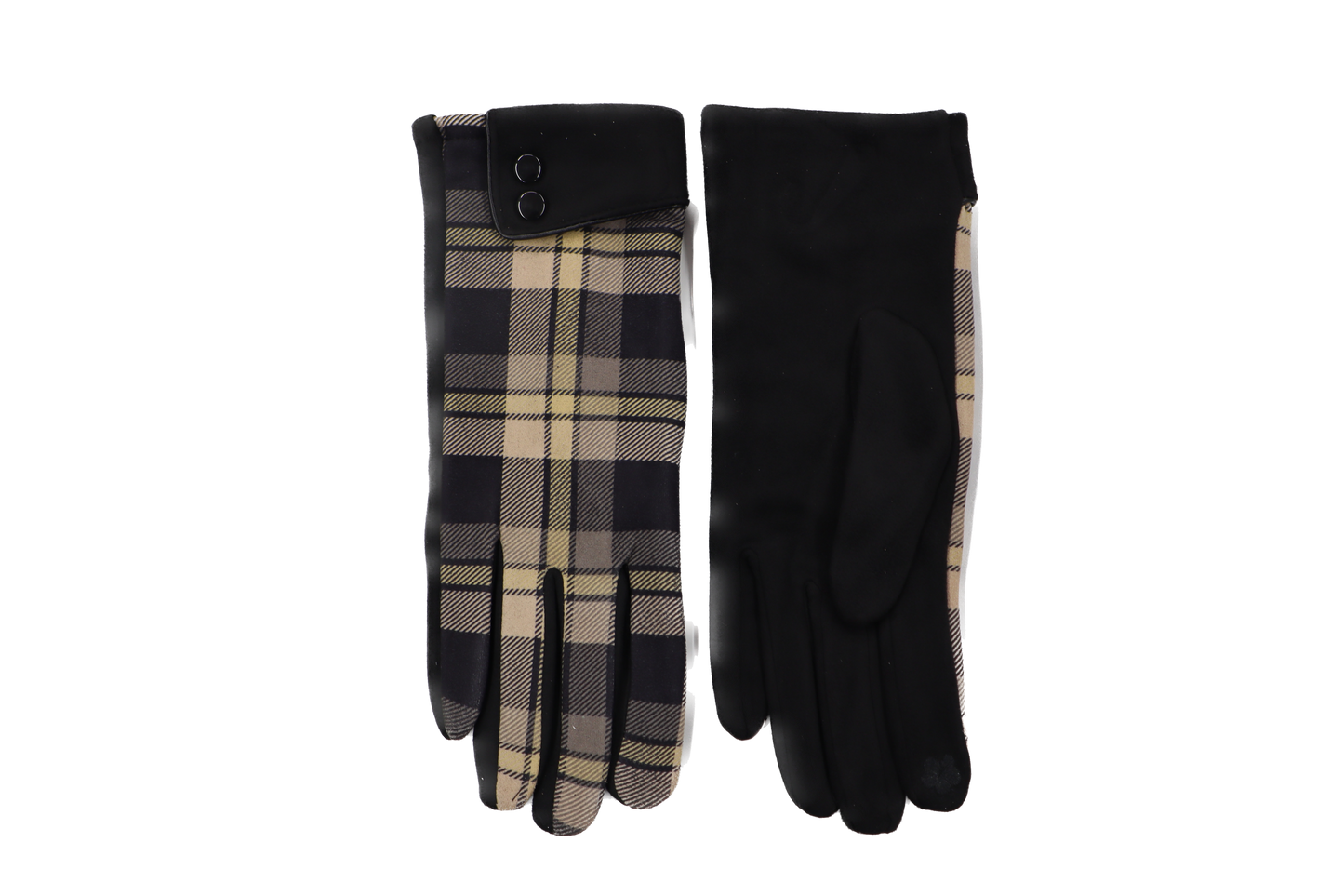 Check Gloves with Double Button Sleeve