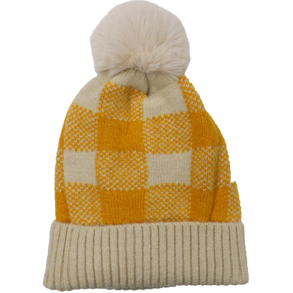 Check Pom-Pom-Lined Hat