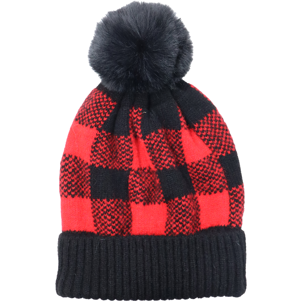 Check Pom-Pom-Lined Hat