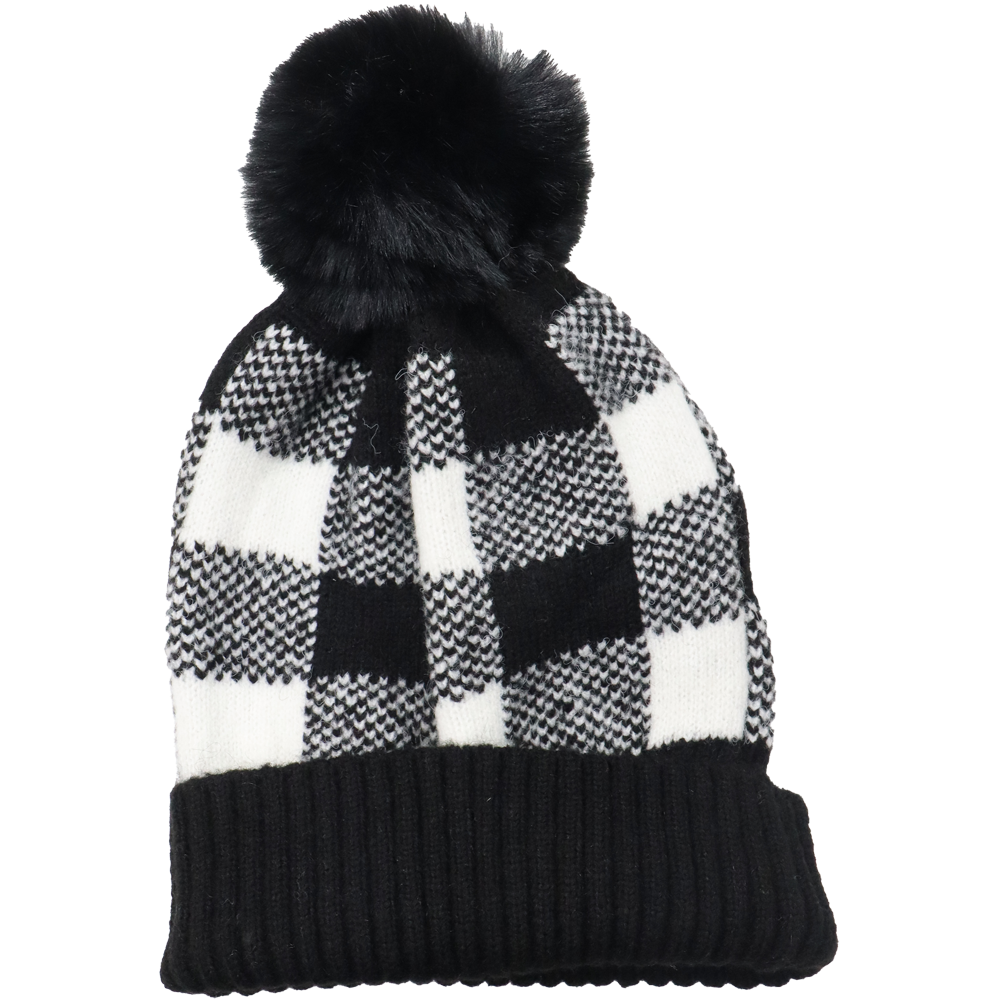 Check Pom-Pom-Lined Hat