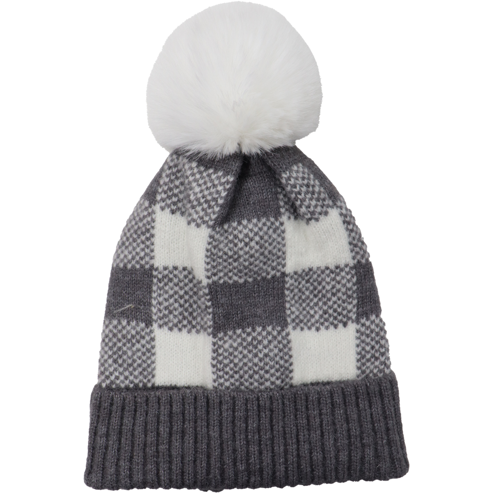 Check Pom-Pom-Lined Hat