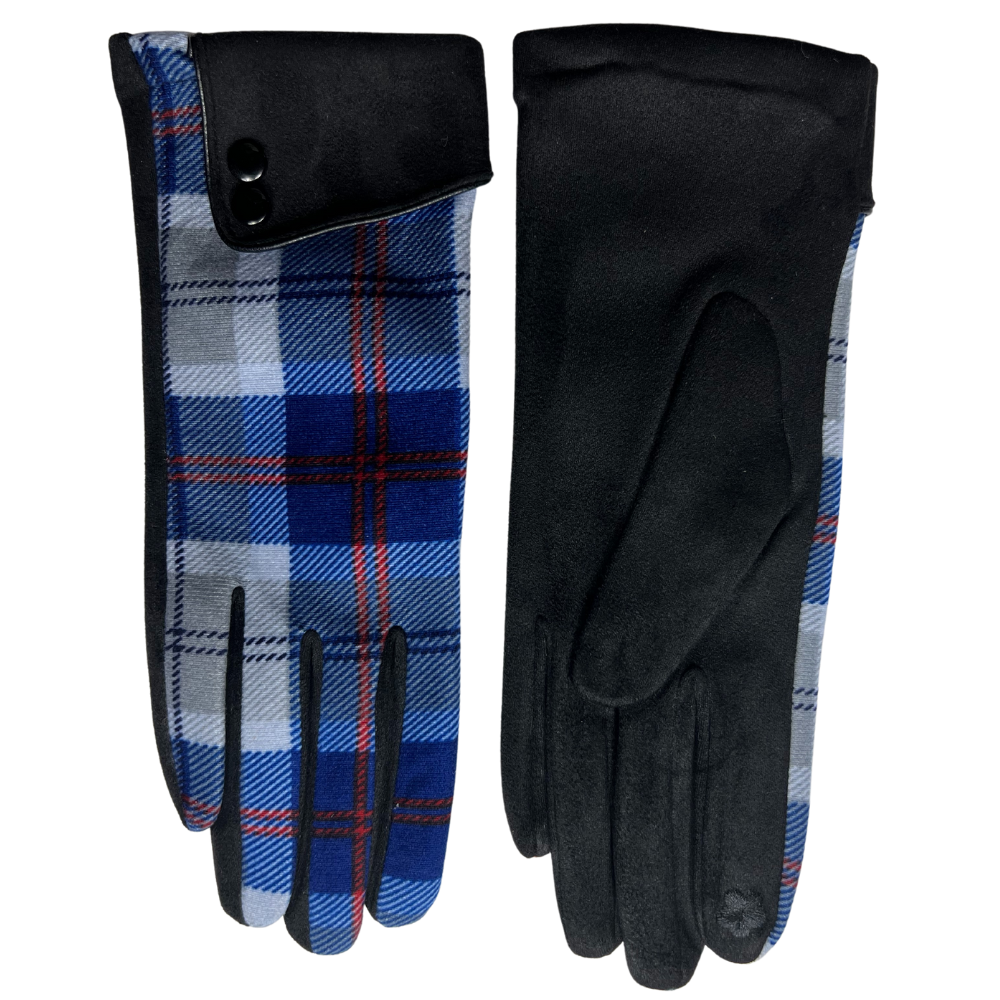 Check Gloves with Double Button Sleeve