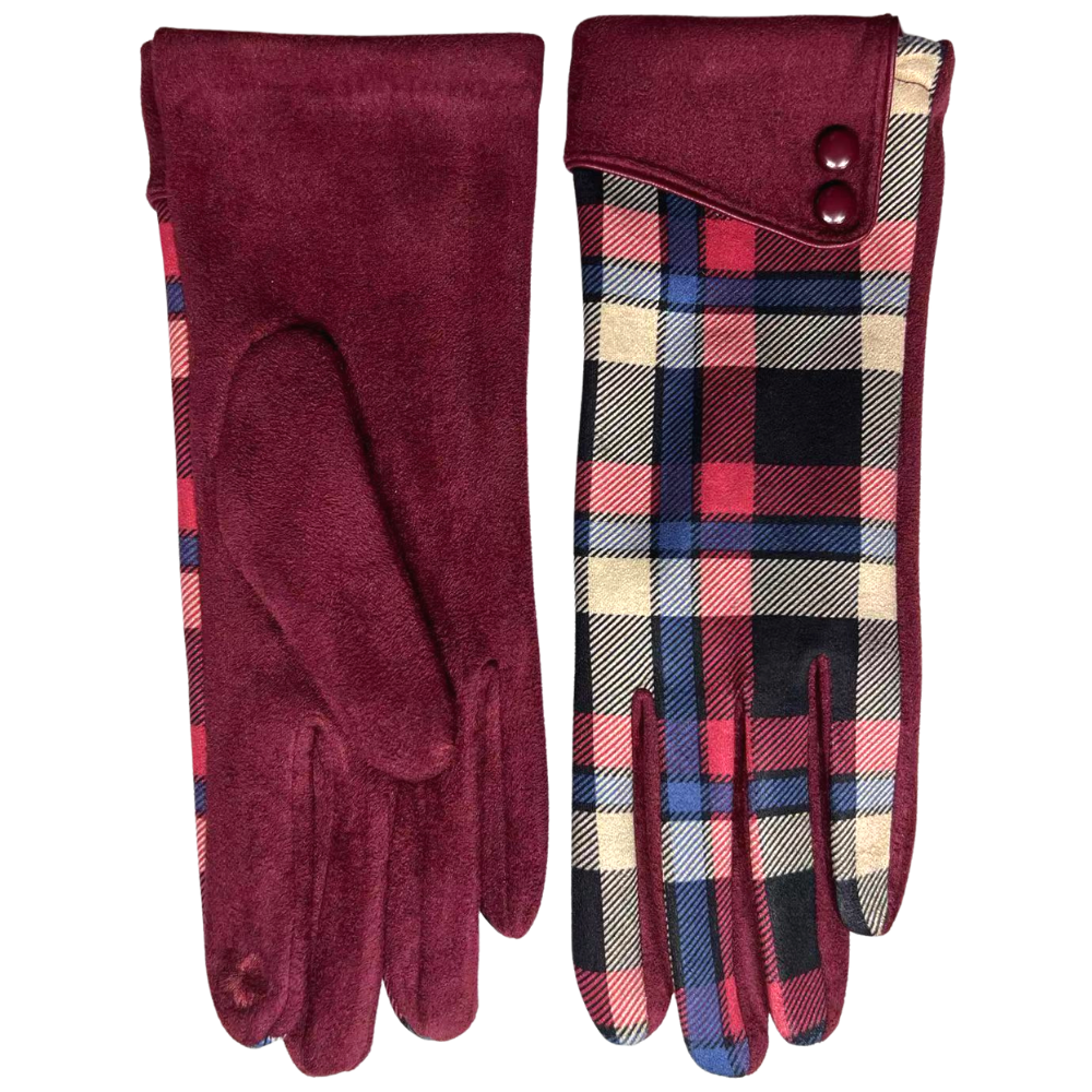 Check Gloves with Double Button Sleeve