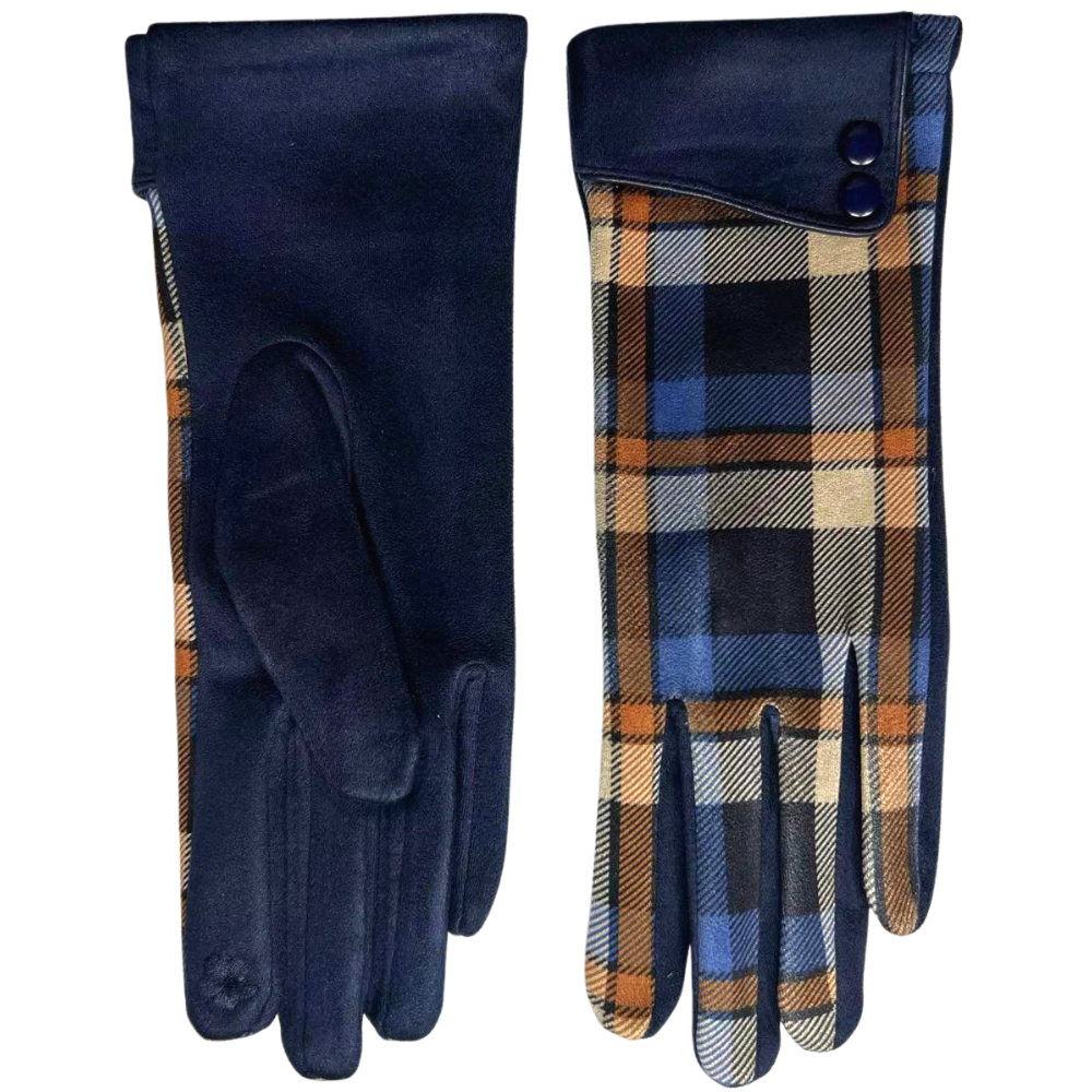 Check Gloves with Double Button Sleeve